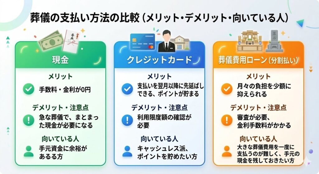 葬儀費用の支払い方法比較