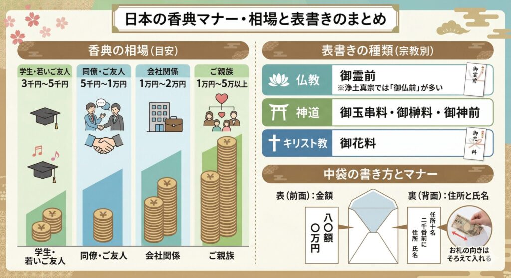 日本の香典マナー・相場と表書きのまとめ