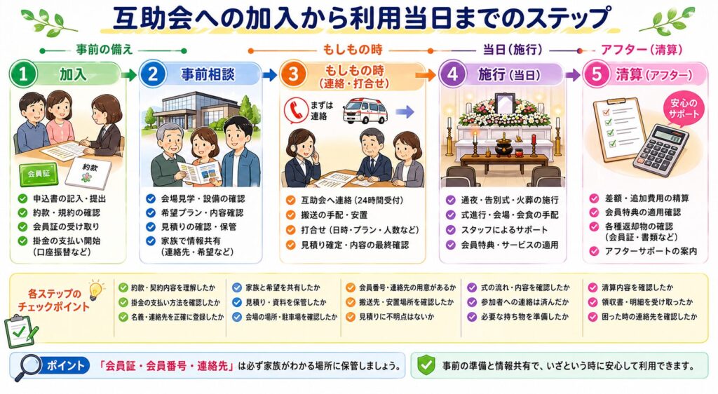 互助会への加入から利用当日までのステップ