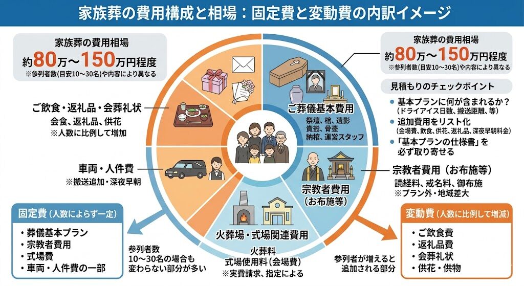 目的:費用構成(固定費/変動費)の内訳イメージ
形式:円グラフ+固定費・変動費の凡例