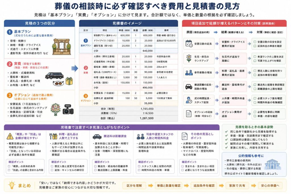 葬儀の相談時に必ず確認すべき費用と見積書の見方：項目追加で総額が増えるパターンと、その対策