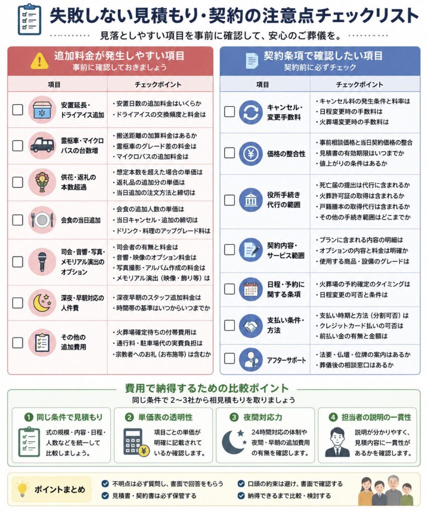 チェックリスト：追加料金が発生しやすい項目を一覧化